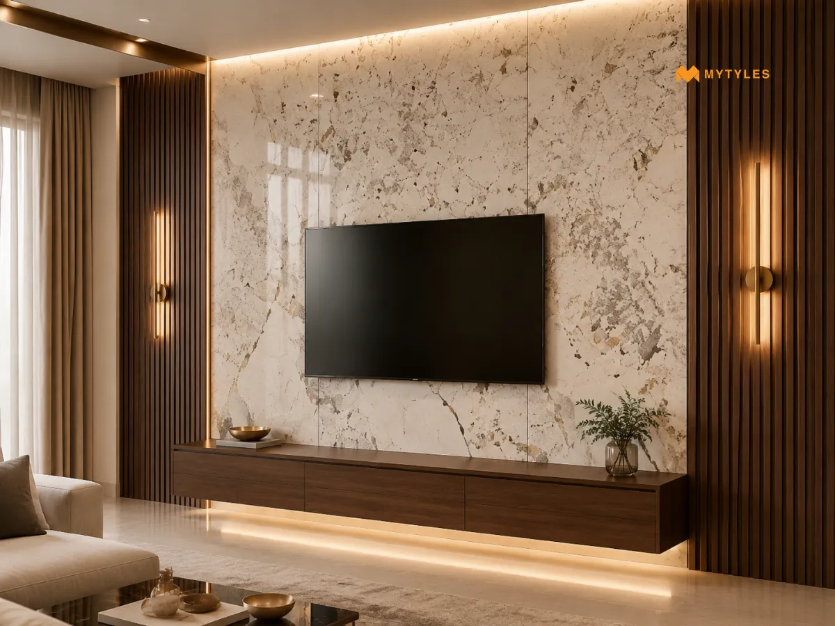 Vitrified Ivory TV Wall Unit Tiles